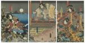 Triptych Depicting Kabuki Players