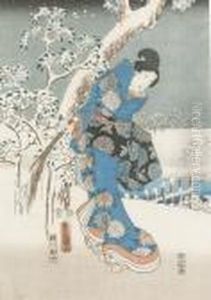Japanerin Im Kimono. by Gototei Kunisada