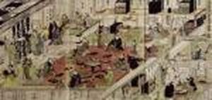 Isometric Perspective The Backstage Area Of The Nakamura Theatre In Edo by Gototei Kunisada