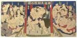 Temple Solicitation Sumo by Gototei Kunisada