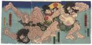 Match Between Kawazu Saburo Sukeyasu And Matano Goro Kagehisa by Gototei Kunisada