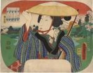 Portrait Of A Geisha Holding A Shamisen by Gototei Kunisada