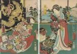 An Oban Diptych by Gototei Kunisada