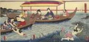Hikaru Uji Iso Asobi, Sono Ni (genji Amusing Himself Near Shore, Number 2) by Gototei Kunisada