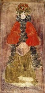 Lady With Red Cape And Muff by Maurice Brazil Prendergast
