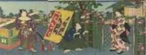 Azuma Genji Asagao Yuran (eastern Genji Admiring Morning Glories) by Gototei Kunisada