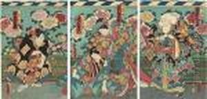 Three Triptychs Of Actors by Gototei Kunisada