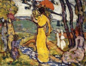Lady In Yellow Dress In The Park Aka A Lady In Yellow In The Park by Maurice Brazil Prendergast