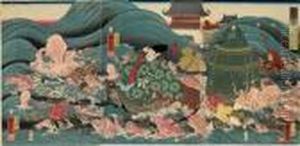 Ryugujo, Tawara No Tota Hidesato Ni Sanshu No Miyage Okuru by Utagawa Kuniyoshi
