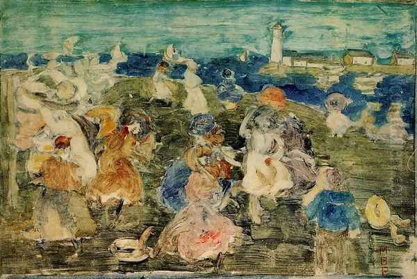 Beach Scene With Lighthouse Aka Children At The Seashore - view 1