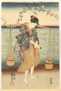 Matsukaze And Murasame Gathering by Utagawa Kuniyoshi