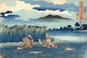 La Riviere Miyato Dans Le Capital De L'est, La Peche A L'anguille. by Utagawa Kuniyoshi