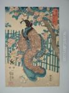Une Jeune Femme Tient Une Raquette De Jeu by Utagawa Kuniyoshi