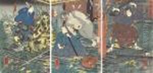 Oban Tate-e Triptych by Utagawa Kuniyoshi