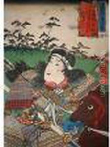 Signe Ichiyusai Kuniyoshi Ga.
Publie Par Yensu - Ya Hikobei. Date 1852 , Estampe Tiree De La Serie
Yobu Hakkei , Representant Tomoye-gozen , Son Armure Transpercee Par
Plusieurs Fleches , S'eloignant Du Champ De Bataille D'awadzu-ga-hara .
Sceaux Signe Ichiyusai Kuniyoshi Ga.
Publie Par Yensu - Ya Hikobei. Date 1852 , Estampe Tiree De La Serie
Yobu Hakkei , Representant Tomoye-gozen , Son Armure Transpercee Par
Plusieurs Fleches , S'eloignant Du Champ De Bataille D'awadzu-ga-hara .
Sceaux