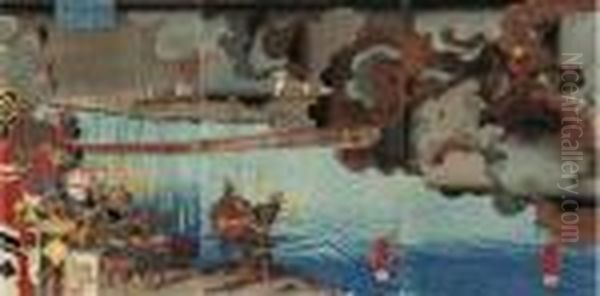Takeda Shingen's Artillery Attacking The Castle Of Suwa Yorishige - view 1