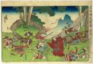 ````facing Tojio At Komatsu 
Fields, November 1264', From The Series ````koso Goichidai Ryakuzu' (a 
Short Pictorial Biography Of The Founder Of The Nichiren Sect) by Utagawa Kuniyoshi
