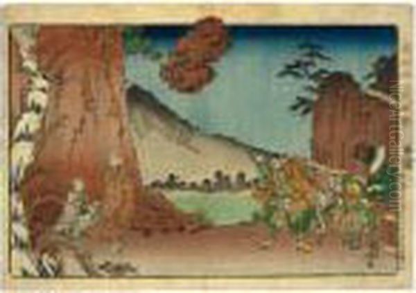 ````the Doctrinal 
Discussion-rock At Mount Komuro, May 1274', From The Series ````koso 
Goichidai Ryakuzu' (a Short Pictorial Biography Of The Founder Of The 
Nichiren Sect) - view 1