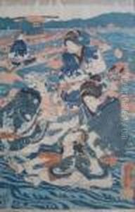 View Looking Down Upon The Wide River by Utagawa Kuniyoshi
