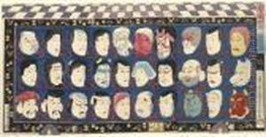 Ataru Hono Negai Ogakumen (masks Dedicated For Good Fortune) by Utagawa Kuniyoshi