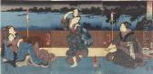 Tosei Imado No Yoruzashiki (evening Entertainment In Modern Imado) by Utagawa Kuniyoshi