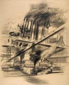 Ford River Rouge Plant With Steam Train by Yasuo Kuniyoshi