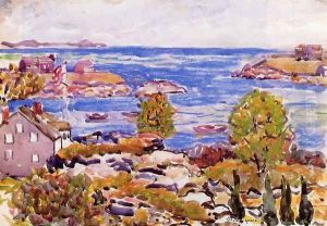 House With Flag In The Cove by Maurice Brazil Prendergast