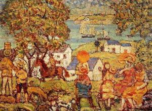 Landscape Figures Cottages And Boats by Maurice Brazil Prendergast