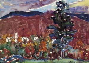 Village Against Purple Mountain by Maurice Brazil Prendergast