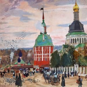 Street Life At Troitsko-sergieva Lavra In Sergiyev Posadoutside Moscow by Boris Kustodiev