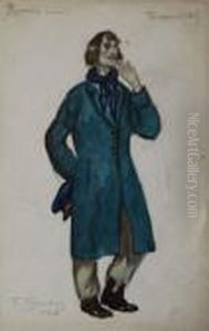 Costume Design Of A Man In A Green Coat by Boris Kustodiev