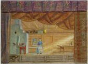 Set Design For A Production Of Virineya by Boris Kustodiev