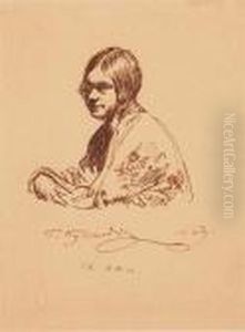 Russian, - Portraitof A Young Girl by Boris Kustodiev