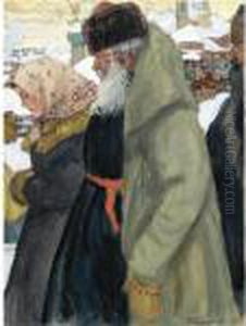 Walking Through The Village by Boris Kustodiev