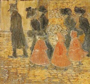 Three Little Girls In Red by Maurice Brazil Prendergast