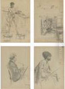 Six Drawings Including Portraits Of Repin And Stelletsky by Boris Kustodiev