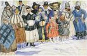 Costume Designs And Stage Directions For The Spectators by Boris Kustodiev