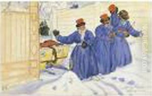 Three Coachmen In The Snow by Boris Kustodiev