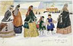 Ladies On Their Way To The Fair by Boris Kustodiev