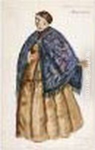 Costume Design For Afimia, An Elderly Peasant Woman With Blue Shawl by Boris Kustodiev