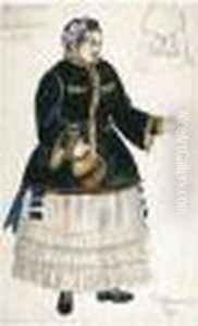 Costume Design For Grusha In Fur-trimmed Coat by Boris Kustodiev