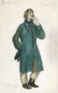Costume Design For An Old Merry-maker In A Green Overcoat by Boris Kustodiev