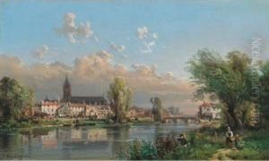 Figures Fishing And Mingling Along Thevillage Coast; by Charles Euphrasie Kuwasseg