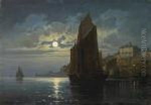 Vessels At Their Moorings Under Moonlight Vessels At Their Moorings Under Moonlight