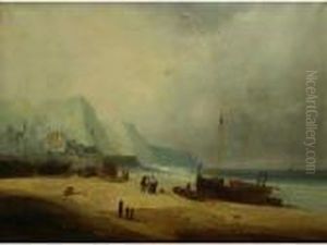 Voiliers Sur La Plage by Charles Euphrasie Kuwasseg