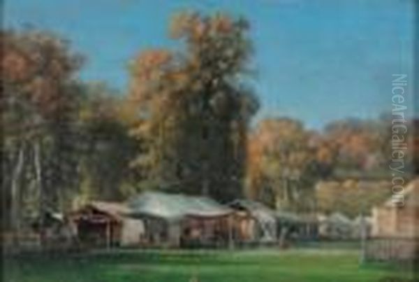 "fete Au Parc Saint Cloud En
1875" Huilesur Toile, Signee Des Initiales En Bas A Droite. 21 X 31,5 Cm - view 1