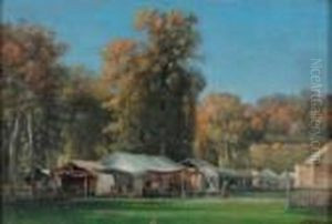 "fete Au Parc Saint Cloud En
1875" Huilesur Toile, Signee Des Initiales En Bas A Droite. 21 X 31,5 Cm by Charles Euphrasie Kuwasseg