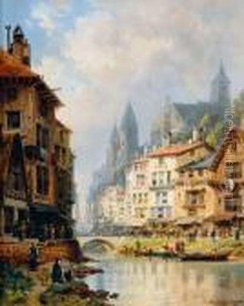Scene De Village Au Bord De L'eau - view 1