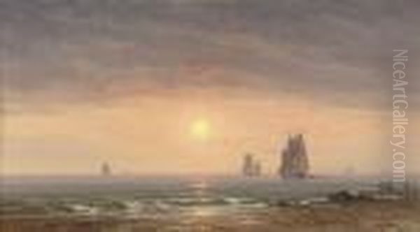 Fishing Vessels Off The Coast At Dusk - view 1