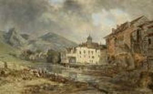 "stimmungslandschaft" Mit Personenstaffage by Charles Euphrasie Kuwasseg